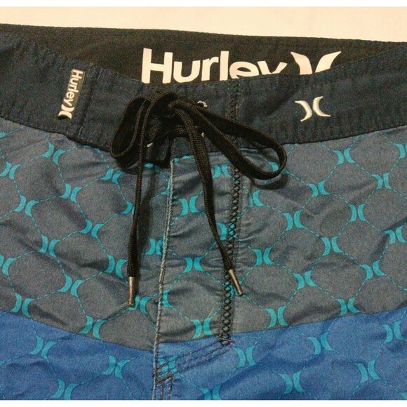 HURLEY Logo Board Shorts 32 Swim Trunks Pocket Surf Blue - Picture 4 of 9